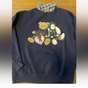VTG 90s GOPHER SPORT Blue Collared Sweatshirt Womens L Teddy Bears Grandma